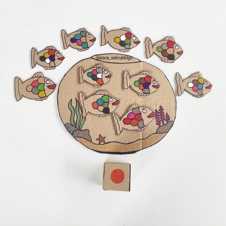 Cardboard fish math activities for preschoolers