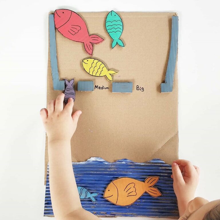 Cardboard fish math activities for preschoolers